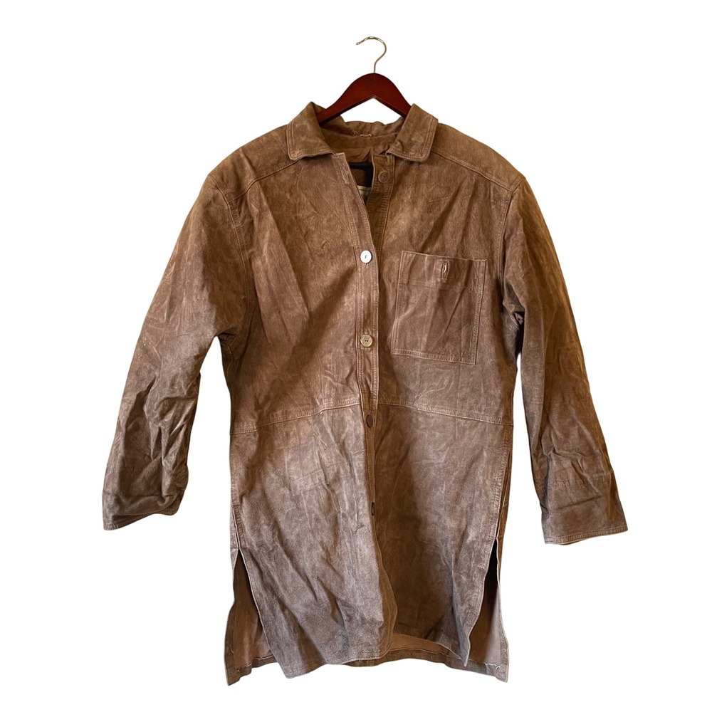 Vintage LA VOGUE Genuine‎ Leather Suede Shirt Jacket Brown Button Up Size M